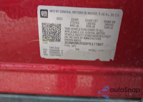 2023 Chevrolet Blazer Awd Rs из США, поврежденный, VIN 3GNKBKRS0PS177807